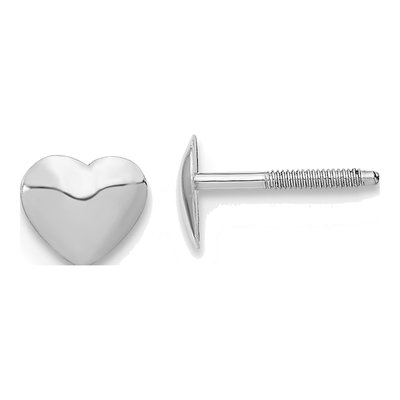14K White Gold Heart Screwback Stud Earrings