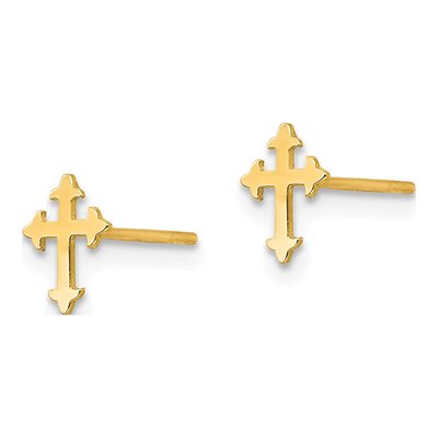 14K Yellow Gold Cross for Girls Stud Earrings – view 3
