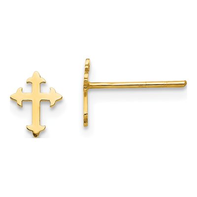 14K Yellow Gold Cross for Girls Stud Earrings