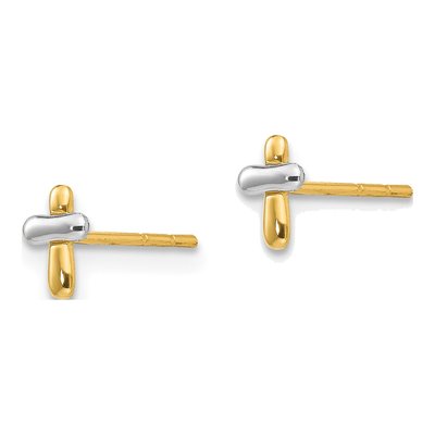 14K Two-Tone Gold Cross Stud Earrings – view 3