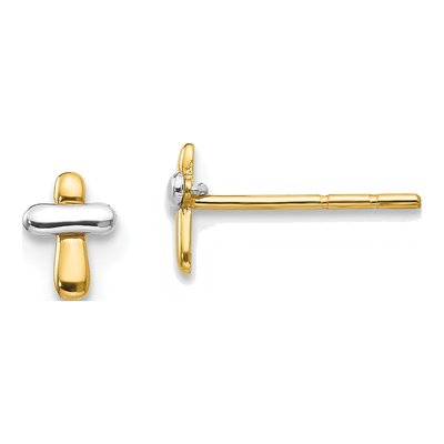 14K Two-Tone Gold Cross Stud Earrings