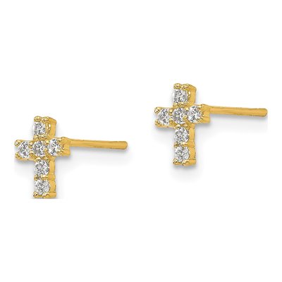 14K Yellow Gold CZ Cross Stud Earrings – view 3