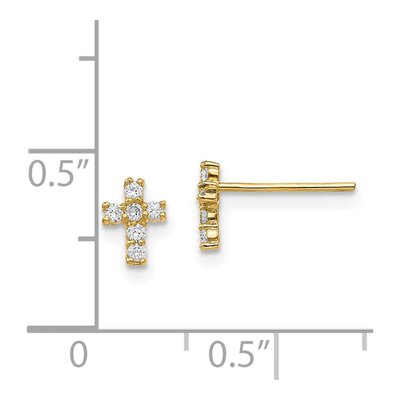 14K Yellow Gold CZ Cross Stud Earrings – view 5