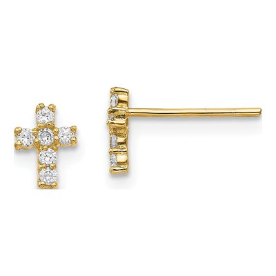 14K Yellow Gold CZ Cross Stud Earrings