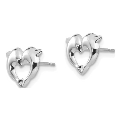 14K White Gold Heart Dolphin Stud Earrings – view 3