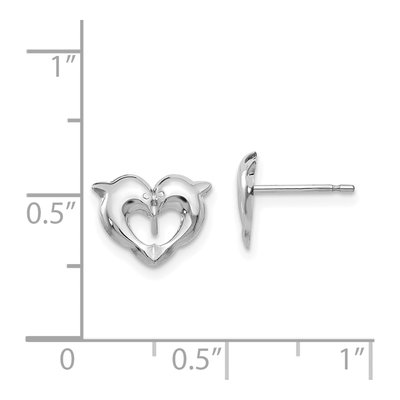 14K White Gold Heart Dolphin Stud Earrings – view 5