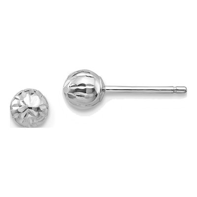 14K White Gold Girls' Diamond-Cut Ball Stud Earrings