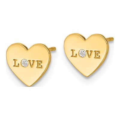 14K Yellow Gold CZ Kids' Heart Stud Earrings – view 3