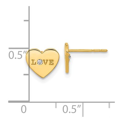14K Yellow Gold CZ Kids' Heart Stud Earrings – view 4
