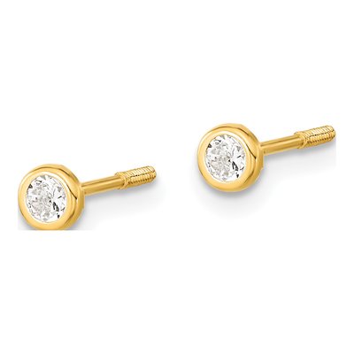 14K Yellow Gold Round CZ Bezel Screwback Stud Earrings – view 3