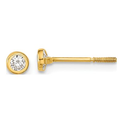 14K Yellow Gold Round CZ Bezel Screwback Stud Earrings