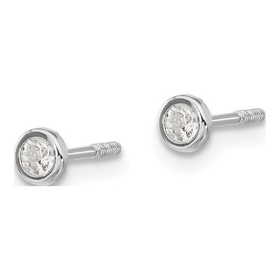 14K White Gold Round CZ Bezel Stud Earrings – view 3