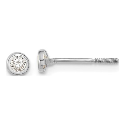 14K White Gold Round CZ Bezel Stud Earrings