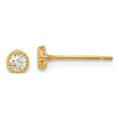 14K Yellow Gold Round CZ Milgrain Bezel Stud Earrings
