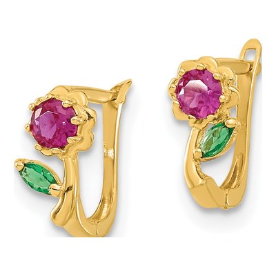 14K Yellow Gold CZ Kids' Flower Dangle Earrings – view 3
