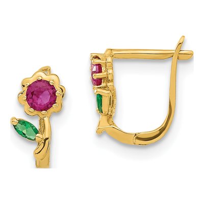 14K Yellow Gold CZ Kids' Flower Dangle Earrings