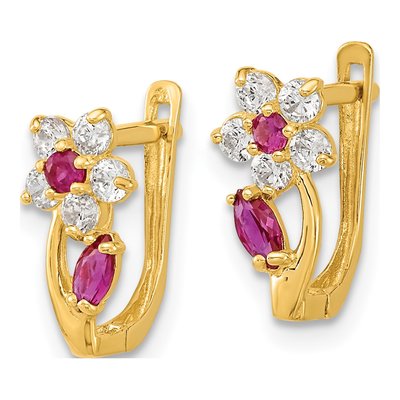 14K Yellow Gold CZ Clear Flower Dangle Earrings – view 3