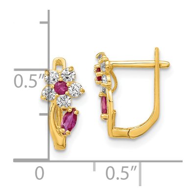 14K Yellow Gold CZ Clear Flower Dangle Earrings – view 4