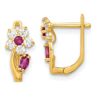 14K Yellow Gold CZ Clear Flower Dangle Earrings