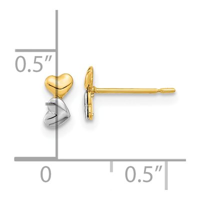 14K Two-Tone Gold Double Heart Kids' Stud Earrings – view 4