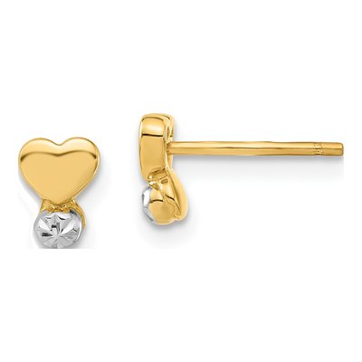 14K Yellow Gold Childrens Heart Stud Earrings