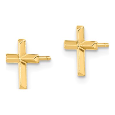 14K Yellow Gold 3-D Cross Kids' Stud Earrings – view 3