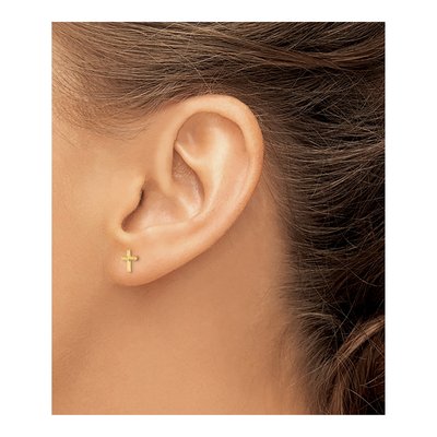 14K Yellow Gold 3-D Cross Kids' Stud Earrings – view 5