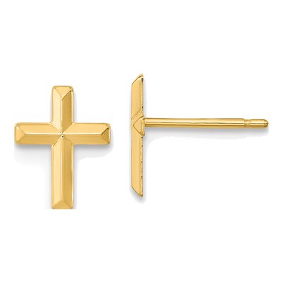 14K Yellow Gold 3-D Cross Kids' Stud Earrings
