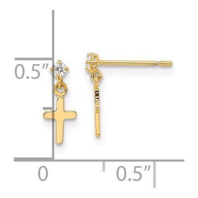 14K Yellow Gold CZ Girls' Cross Dangle Earrings – view 5