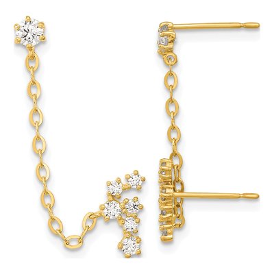 14K Yellow Gold CZ Star Constellation Single Dangle Earring