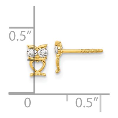 14K Yellow Gold Round CZ Owl Screwback Stud Earrings – view 4