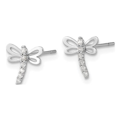 14K White Gold Round CZ Dragonfly Kids Stud Earrings – view 3