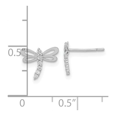 14K White Gold Round CZ Dragonfly Kids Stud Earrings – view 4