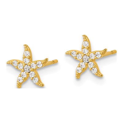 14K Yellow Gold Round CZ Girls' Starfish Stud Earrings – view 3