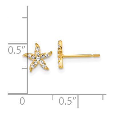 14K Yellow Gold Round CZ Girls' Starfish Stud Earrings – view 4