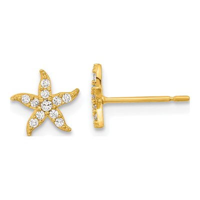 14K Yellow Gold Round CZ Girls' Starfish Stud Earrings