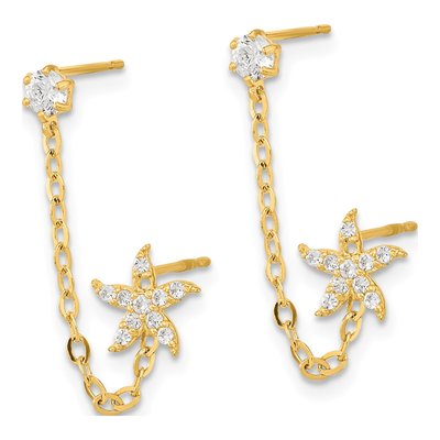 14K Yellow Gold CZ Starfish Single Dangle Earring – view 3