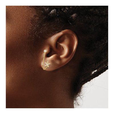 14K Yellow Gold CZ Starfish Single Dangle Earring – view 5