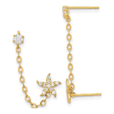 14K Yellow Gold CZ Starfish Single Dangle Earring