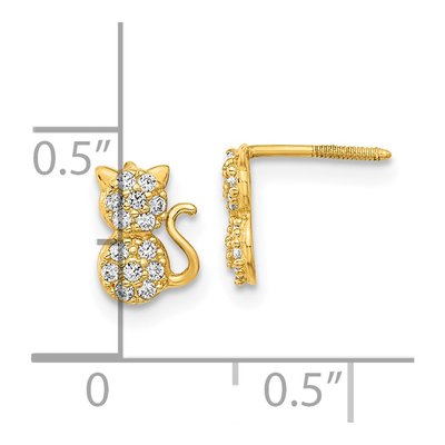 14K Yellow Gold Round CZ Cat for Girls Stud Earrings – view 4