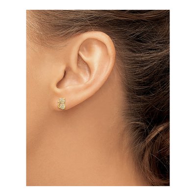 14K Yellow Gold Round CZ Cat for Girls Stud Earrings – view 5
