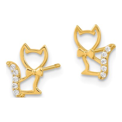 14K Yellow Gold Round CZ Girls' Kitten Stud Earrings – view 3