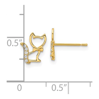 14K Yellow Gold Round CZ Girls' Kitten Stud Earrings – view 4