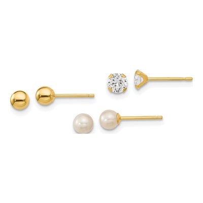 14K Gold 3-Pair Earring Set