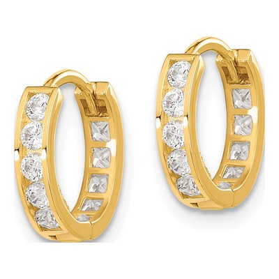 14K Yellow Gold 12mm Reversible CZ Huggie Hoop Earrings – view 3