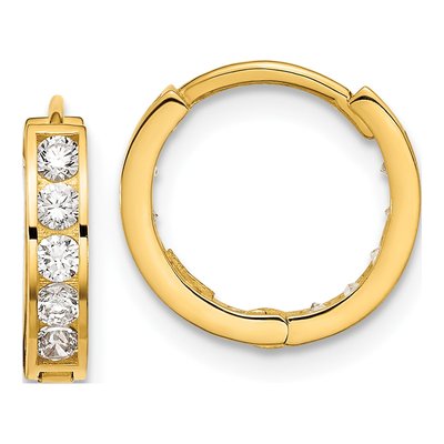 14K Yellow Gold 12mm Reversible CZ Huggie Hoop Earrings