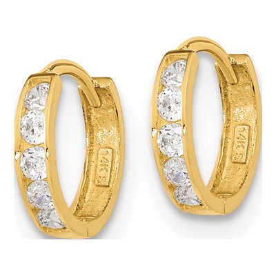 14K Yellow Gold 9.46mm CZ Huggie Hoop Earrings – view 2