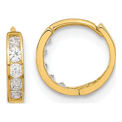 14K Yellow Gold 9.46mm CZ Huggie Hoop Earrings