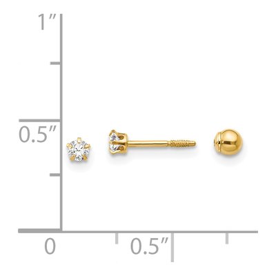 14K Yellow Gold 2mm Round CZ Reversible Ball Screwback Stud Earrings – view 5