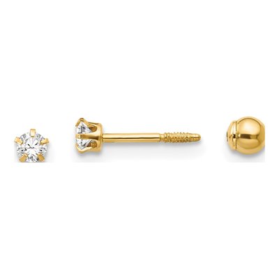 14K Yellow Gold 2mm Round CZ Reversible Ball Screwback Stud Earrings